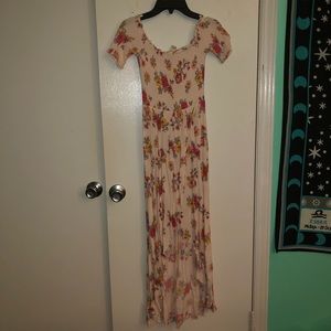 Pale Pink High-Low Maxi Off the Shoulder Dress